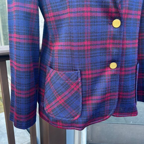 VTG Cape Cod Match Mates sz 2/4 Plaid Blazer Blue Red Gold Buttons Preppy - Picture 4 of 8